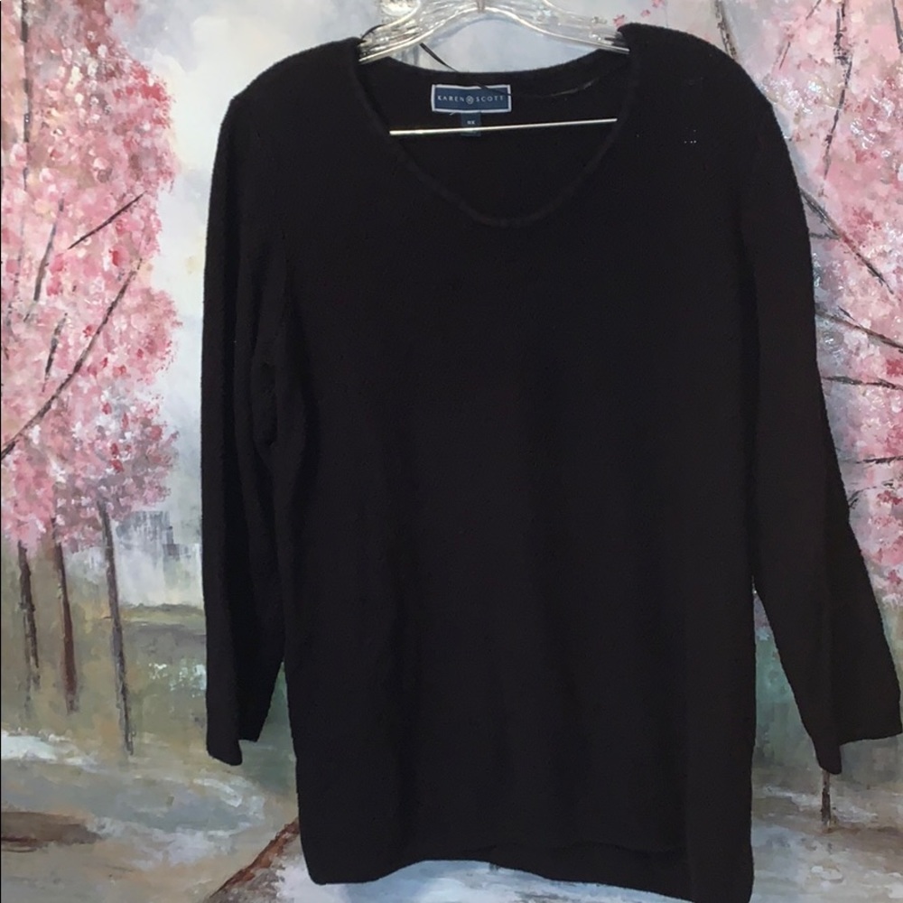 Karen Scott black scoop neck 3/4 sleeve top sz 0X EUC